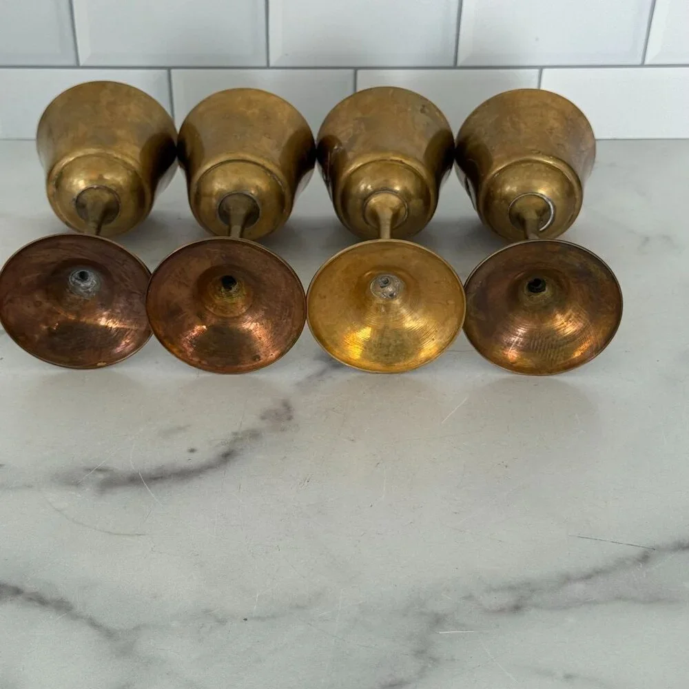 Vintage Brass Goblets With Etched Design Set Of 4